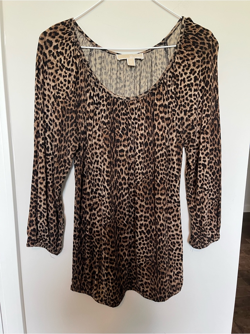 Michael Kors Leopard Print Long Sleeve Scoop Neck Top - Brown/Black